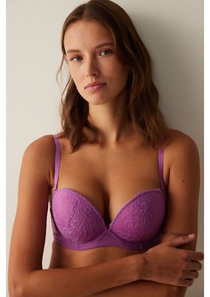 Lila Balenli Pedli Dantel Detaylı Sütyen fiyatları