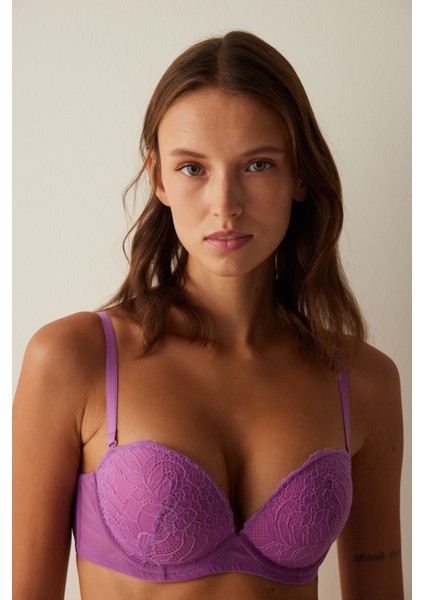 Lila Balenli Pedli Dantel Detaylı Sütyen modelleri