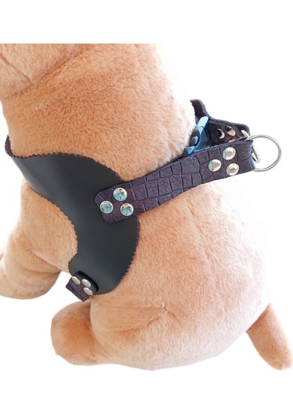 Köpek göğüs tasması hakiki deri kahverengi orta ırk genişlik:2,5cm göğüs ölçüsü:50-70cm ayarlamalı dog harness GT1-2