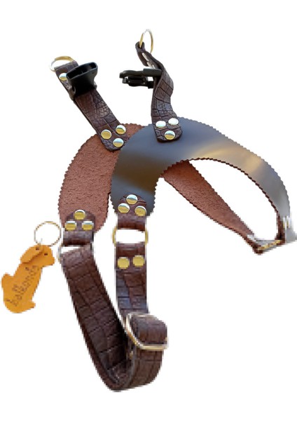 Köpek göğüs tasması hakiki deri kahverengi orta ırk genişlik:2,5cm göğüs ölçüsü:50-70cm ayarlamalı dog harness GT1-2