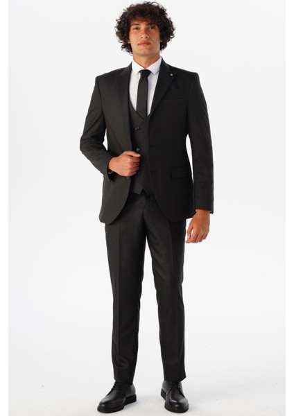 Slim Kalıp Armürlü Yelekli Takım Elbise fırsatları