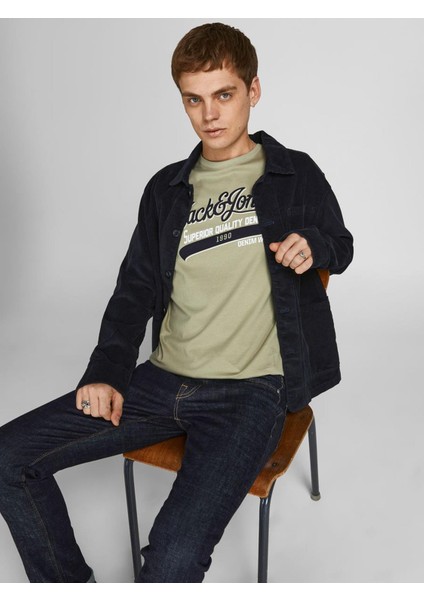 Jack&jones 12199474 Baskı 0 Yaka Kısa Kol Tsıhırt Haki-L