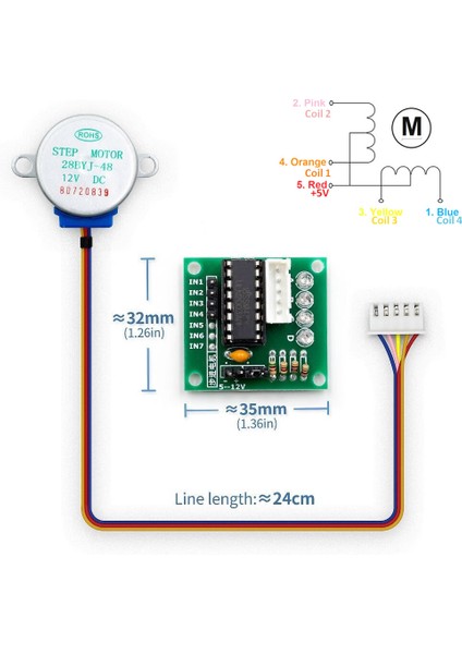 Roba 12V 28BYJ48 Step Motor + ULN2003A Sürücü Kartı