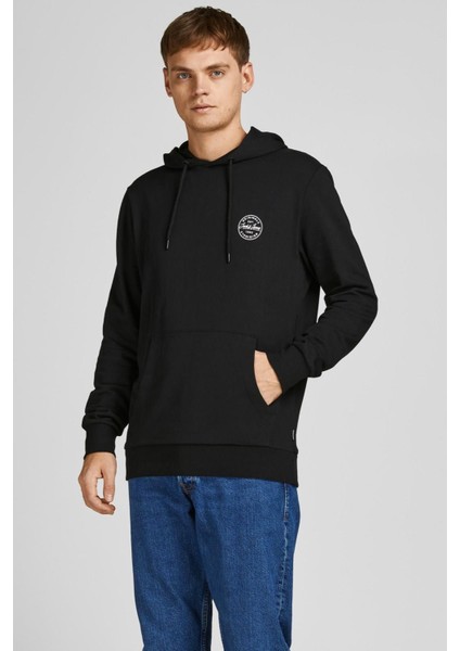 Jack&jones 12205081 Yuvarlak Armalı Kapsonlu Ip Baglamalı Kanguru Cep Sweat Siyah-M