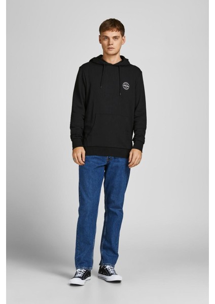 Jack&jones 12205081 Yuvarlak Armalı Kapsonlu Ip Baglamalı Kanguru Cep Sweat Siyah-M