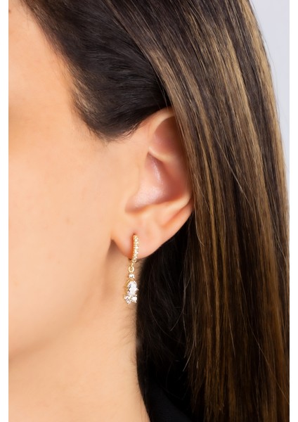 Kadın 925 Ayar Gümüş Oval Taşlı Küpe