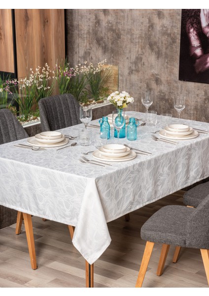 Jakarlı Dertsiz Masa Örtüsü Lavinia Beyaz 155X160