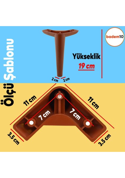 Piko Lüks Mobilya Kanepe Sehpa Tv Ünitesi Koltuk Ayağı 19 cm Ahşap Desenli Kahve Baza Ayakları