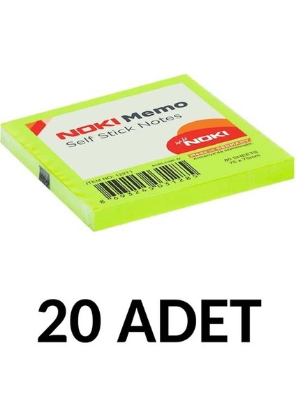 20 Adet Postit 75MM X75MM Yapışkanlı Kağıt 80 Yaprak Yeşil