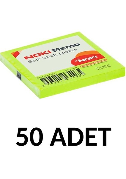 50 Adet Postit 75MM X75MM Yapışkanlı Kağıt 80 Yaprak Yeşil
