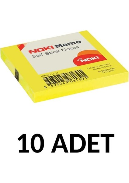 10 Adet Postit 75MM X75MM Yapışkanlı Kağıt 80 Yaprak Sarı