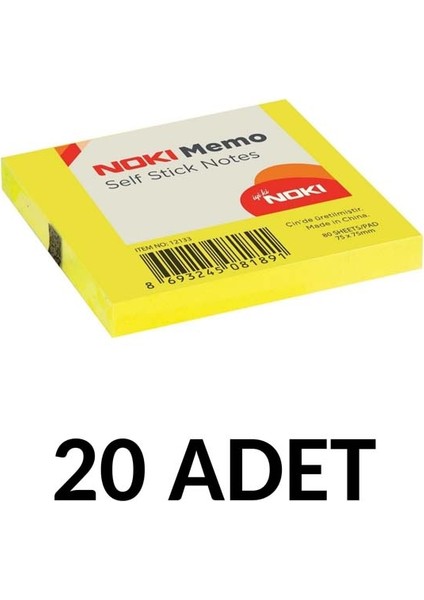 20 Adet Postit 75MM x 75MM Yapışkanlı Kağıt 80 Yaprak Sarı