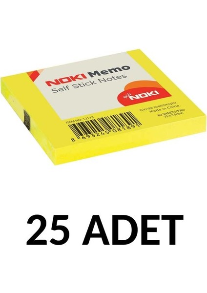 25 Adet Postit 75MM x 75MM Yapışkanlı Kağıt 80 Yaprak Sarı