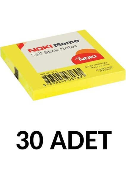30 Adet Postit 75MM x 75MM Yapışkanlı Kağıt 80 Yaprak Sarı