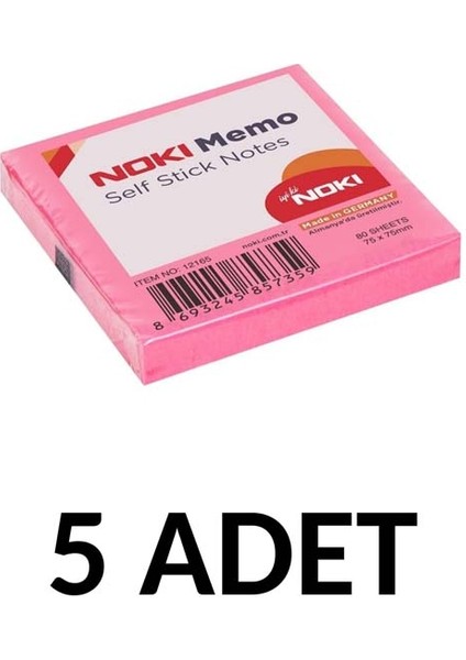 5 Adet  Postit 75MM X75MM  Yapışkanlı Kağıt 80 Yaprak Pembe