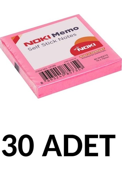 30 Adet Postit 75MM X75MM Yapışkanlı Kağıt 80 Yaprak Pembe