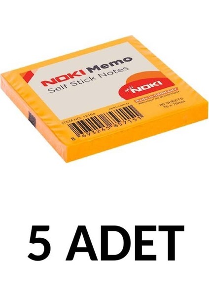 5 Adet Postit 75MM X75MM Yapışkanlı Kağıt 80 Yaprak Turuncu