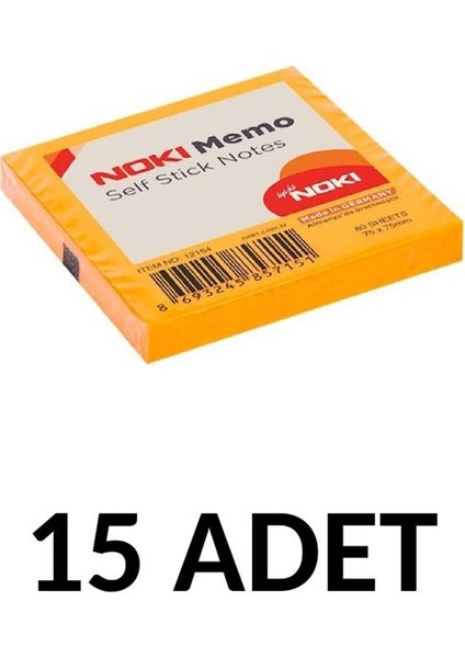 15 Adet Postit 75MM X75MM Yapışkanlı Kağıt 80 Yaprak Turuncu