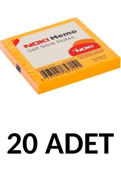 20 Adet Postit 75MM X75MM Yapışkanlı Kağıt 80 Yaprak Turuncu