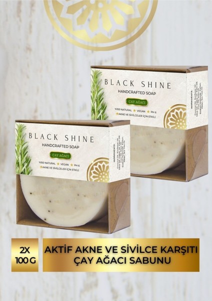 Black Shine Bs Çay Ağacı Yağlı Leke Sabunu Yağlı ve Normal Ciltlerde Akne ve  100 gram x 2 Adet KRM0043