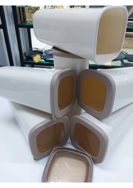 Etiketli Kumsal Kare Saklama Kabı,bej 12X1750 ml