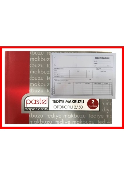 Tediye Makbuzu 14X20 cm Boyutunda 2/50 Otokopili 1 Asıl 1 Suret 2 Nüsha modelleri