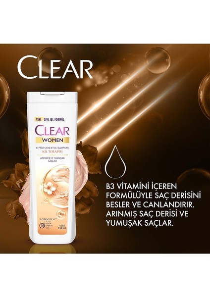 Women Kepeğe Karşı Etkili Şampuan Kil Terapisi Arınmış ve Yumuşak Saçlar 350 ml X3 Adet