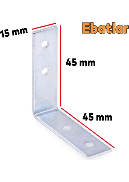 Mobilya Duvar Dolap Raf Köşe Bağlantı Sabitleme L Demir Köşebent Demir Gönye 45 x 45 x 15 mm 10 Adet