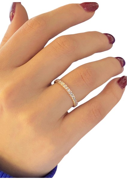 Tek Sıra Tamtur Zirkon Taşlı 14 Ayar Rose Altın Yüzük fiyatları