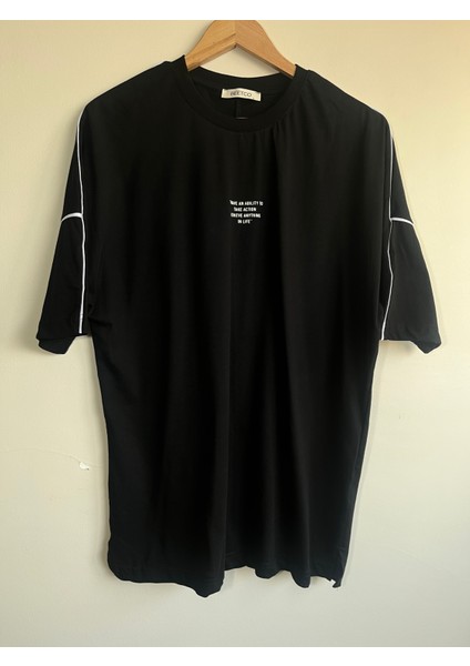 Oversize Siyah Baskılı Pamuklu T-Shirt