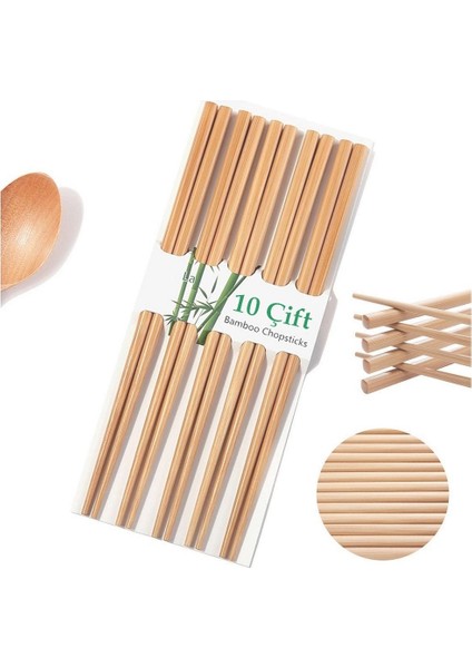 Neler Geldi Neler 10 Çift - 20 Adet Yıkanabilir Organik Bambu Çin Çubuk Uzakdoğu Çin Yemek Çubuğu Chopstick