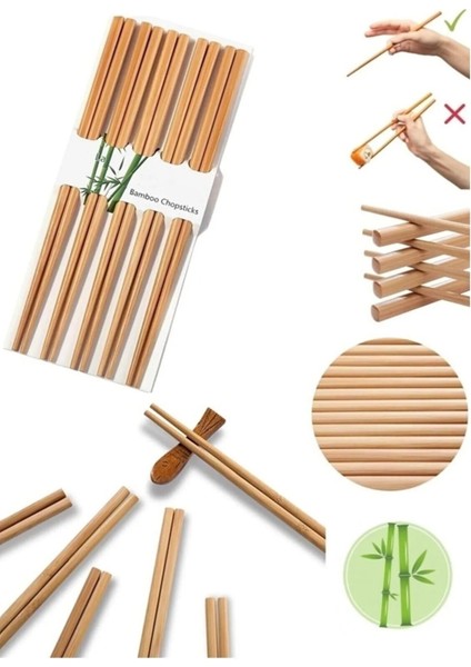 Neler Geldi Neler 10 Çift - 20 Adet Yıkanabilir Organik Bambu Çin Çubuk Uzakdoğu Çin Yemek Çubuğu Chopstick