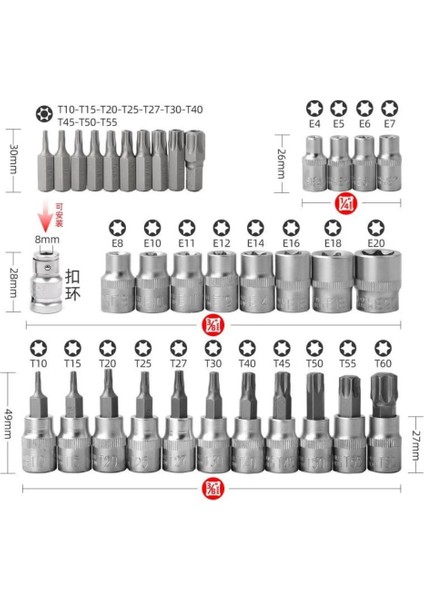 34 Parça E-Torx Lokma Takımı