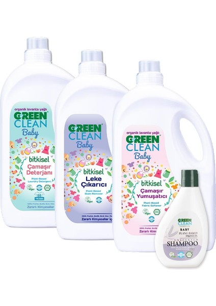 Green Clean Baby Şampuan, Leke Çıkarıcı, Çamaşır Yumuşatıcı ve Deterjanı