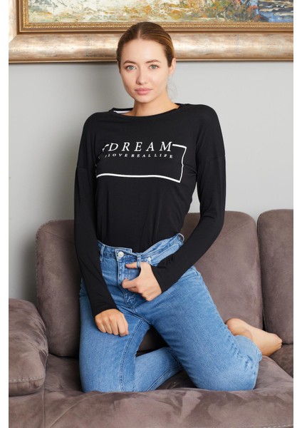 Dream Yazı Baskılı Sweat 9130-4