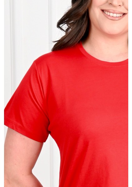 Kadın Bisiklet Yaka Büyük Beden Tshirt 9633-22 modelleri