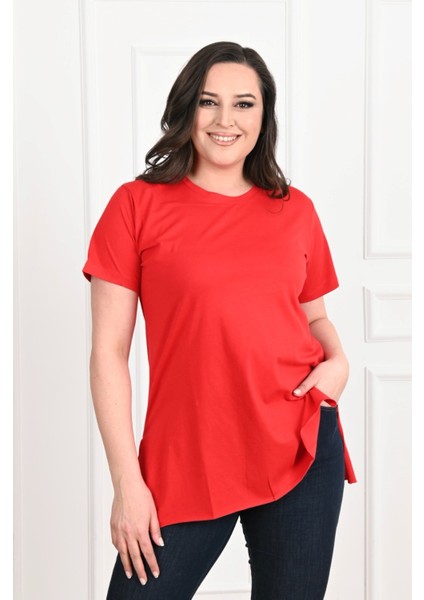 Kadın Bisiklet Yaka Büyük Beden Tshirt 9633-22 fırsatları