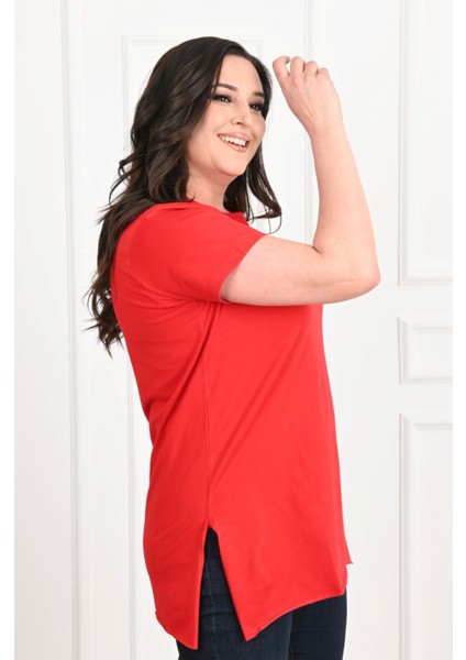 Kadın Bisiklet Yaka Büyük Beden Tshirt 9633-22 indirimleri