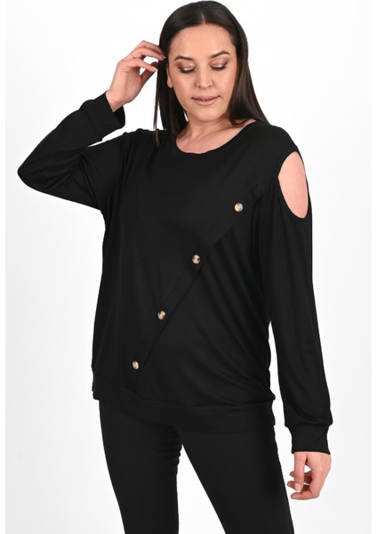 Kadın Tek Omuzlu Düğme Detaylı Büyük Beden Bluz 1390-23 fiyatları