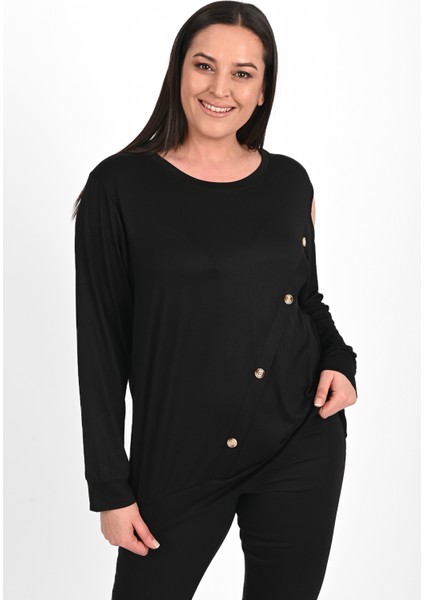 Kadın Tek Omuzlu Düğme Detaylı Büyük Beden Bluz 1390-23 modelleri