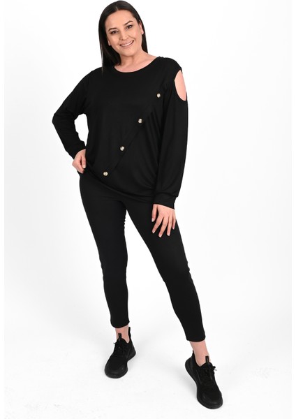 Kadın Tek Omuzlu Düğme Detaylı Büyük Beden Bluz 1390-23 indirimleri