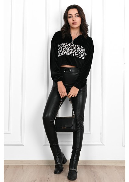 Kadın Kuş Gözü Detaylı Suni Deri Tayt 6016-23 fiyatları