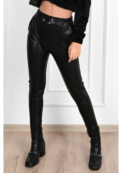 Kadın Kuş Gözü Detaylı Suni Deri Tayt 6016-23 indirimleri