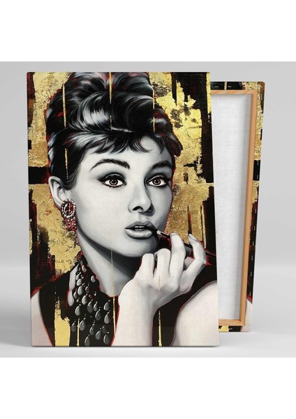 Gold Detaylı Audrey Hepburn ve Marlyn Monroe Ikili Kombin 2 Li Set Kanvas Tablo