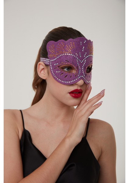 Lila Orkide Parti Maskesi modelleri