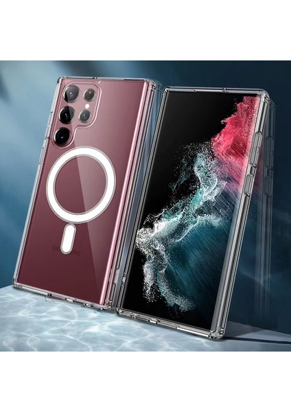 Samsung Galaxy S23 Ultra Kılıf Ultra Korumalı Şeffaf Magsafeli Tagsafe Silikon