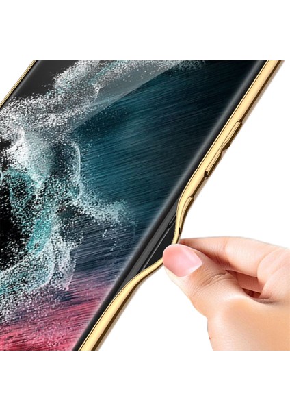 Galaxy S23 Ultra Için Kılıf Deri Görünümlü Kenarları Elektroplating Gold Kaplama Fizyon Kapak