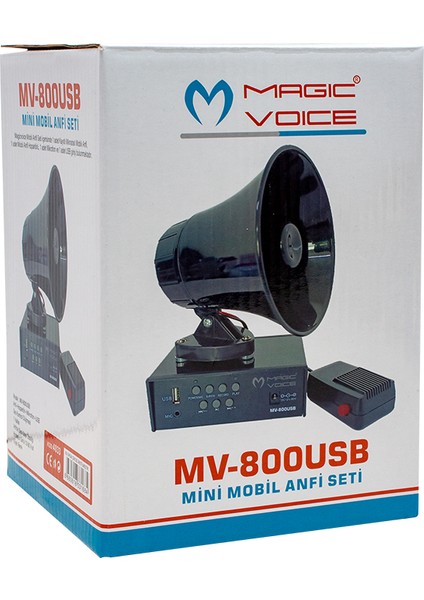 Magıcvoıce MV-800 USB Kayıt Siren Mini Pazarcı Anfi Seti Mıknatıslı  (Anfi+Hoparlör+Mikrofon)