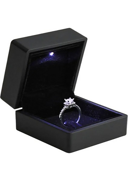 Işıklı Siyah Renk Yüzük ve Alyans Kutusu