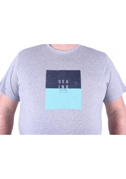 Büyük Beden Erkek Baskılı Tişört Seaing 23136 Gri Melanj10 modelleri